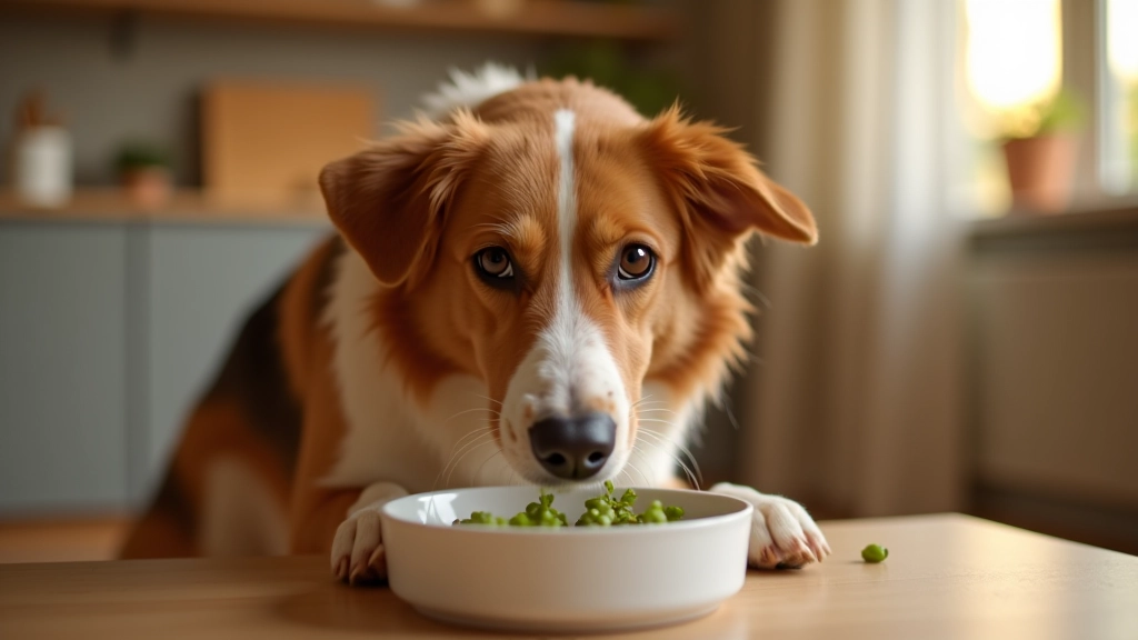 Cão adulto saudável com pelagem brilhante a comer ração equilibrada, postura activa e atenta