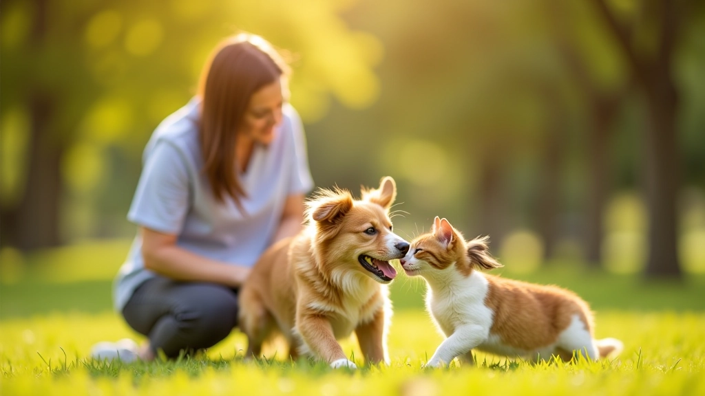 Tutores cuidando de animais de estimação em parque pet-friendly